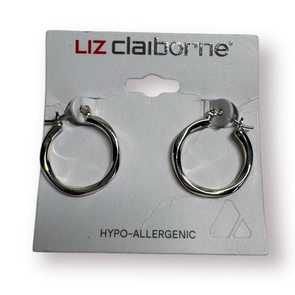 Liz Claiborne Earrings Silver Tone Hoops Modern Minimalistic BNWT - Picture 1 of 2